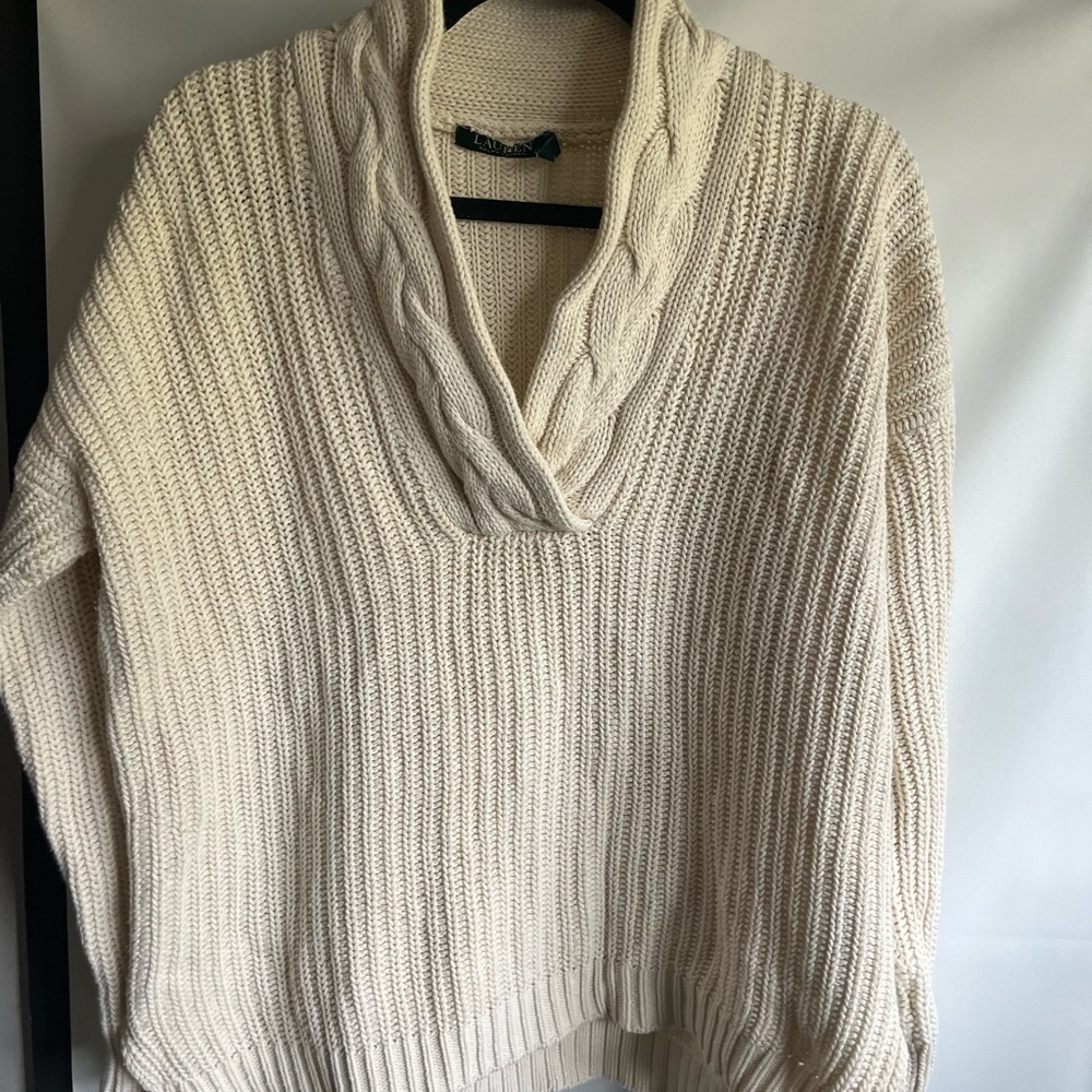 Ralph Lauren Ivory Cable Knit Turtleneck Sweater